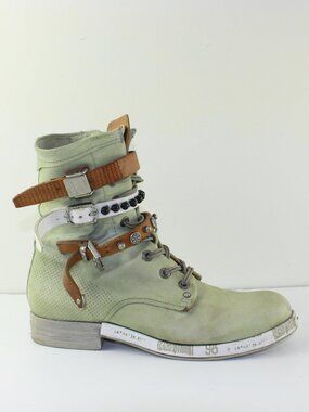 A.S. 98 Lime Green Leather Buckle Boots (EU 41 / US 10)
